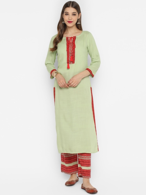 

CHRISTEENA Women Green & Red Yoke Design Kurta with Palazzos