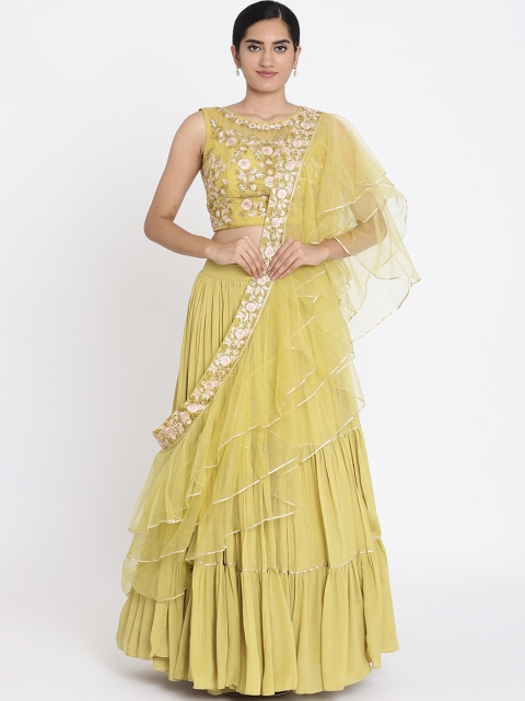

Koskii Lime Green Embroidered Ready to Wear Lehenga & Blouse with Dupatta