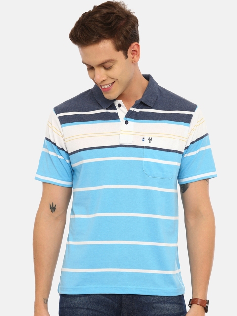 

Classic Polo Men Blue & White Striped Polo Collar T-shirt