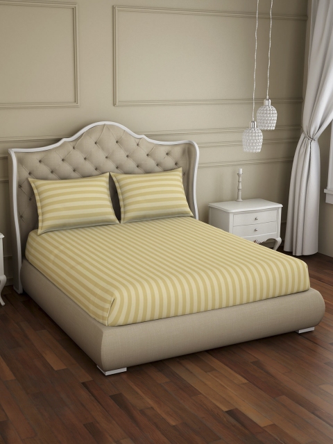 

SPACES Beige Striped 210 TC Cotton 1 King Bedsheet with 2 Pillow Covers