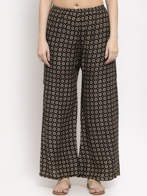 

TAG 7 Women Black & Beige Printed Flared Palazzos