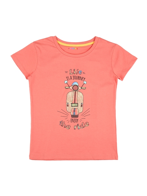 

POPPERS by Pantaloons Girls Peach-Coloured & Brown Printed Round Neck T-shirt