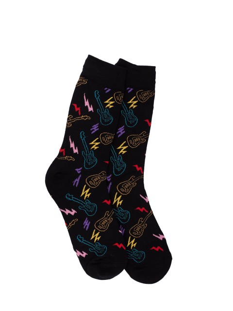 

The Tie Hub Men Pack Of 2 Black & Blue Guitar Patterned Bright Calf-Length Socks