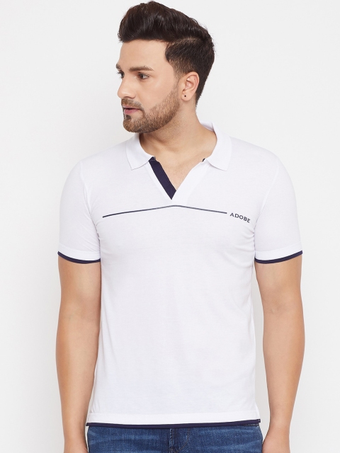 

Adobe Men White Solid Polo Collar T-shirt