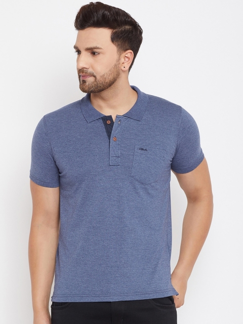 

Adobe Men Blue Solid Polo Collar T-shirt