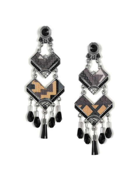 

Rubans Silver-Plated & Black Geometric Drop Earrings