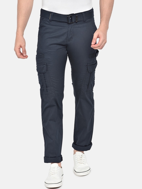 

beevee Men Navy Blue Relaxed Regular Fit Solid Cargos