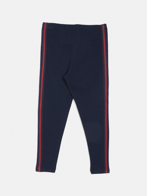 

ALIZA Girls Navy Blue Ankle-Length Leggings With Side Striped