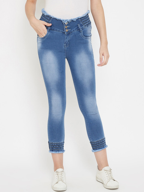

Purple Feather Women Blue Skinny Fit High-Rise Mildly Distressed Jeans