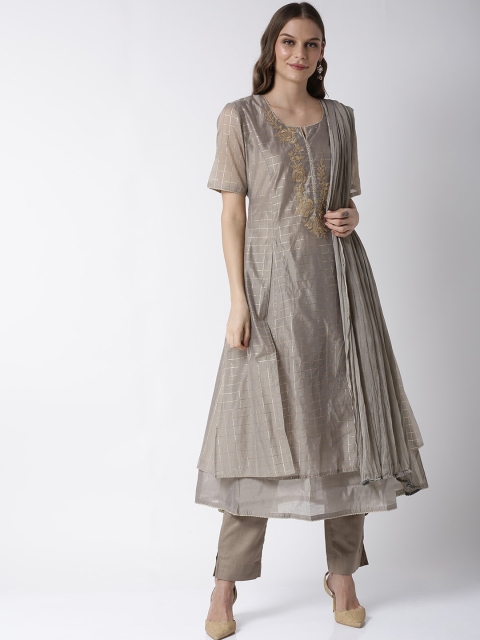 Soch Women Taupe Woven Design Kurta with Trousers & Dupatta