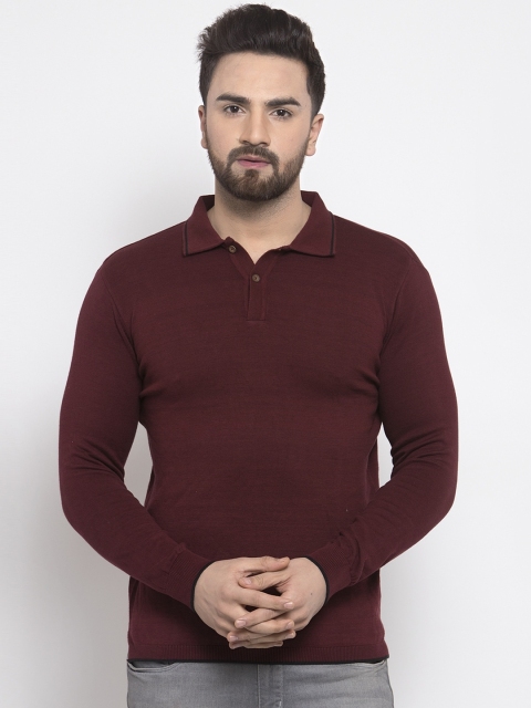 

Kalt Men Maroon Solid Pullover Sweater