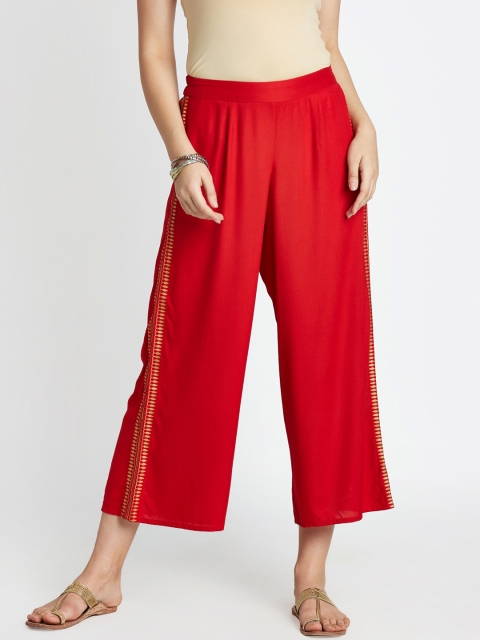 

RANGMANCH BY PANTALOONS Women Red Regular Fit Solid Culottes