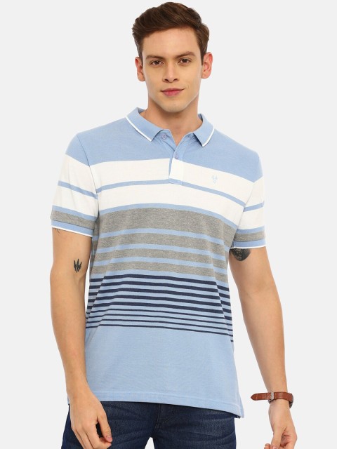 

Classic Polo Men Sky Blue & White Striped Polo Collar T-shirt