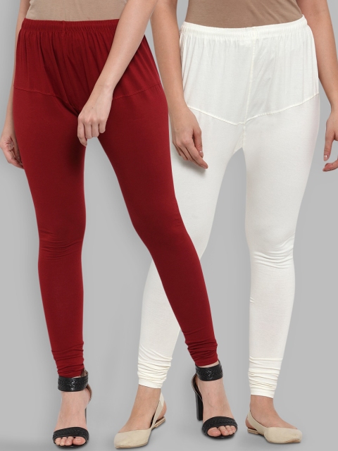 

Jompers Women Pack Of 2 Solid Churidar-Length Leggings, Off white