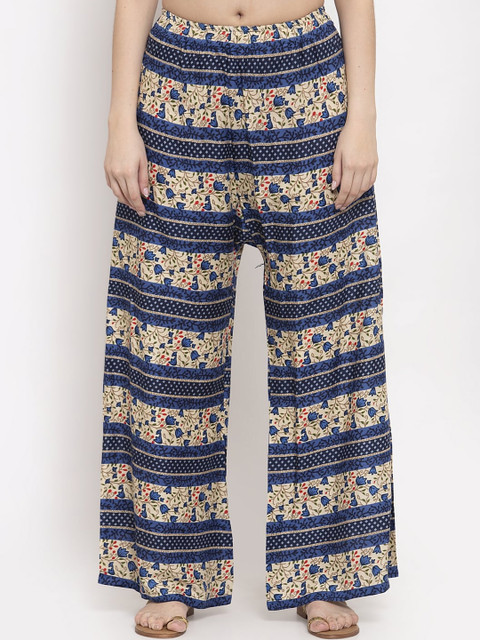 

TAG 7 Women Blue & Beige Printed Flared Palazzos