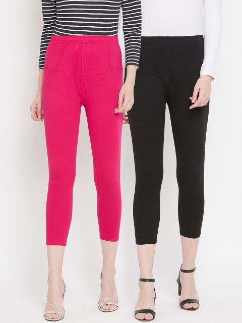 

Tulsattva Women Pack Of 2 Solid Three-Fourth Length Leggings, Black