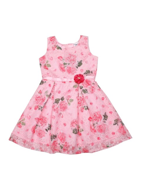 

Doodle Girls Pink Self Design Fit and Flare Dress