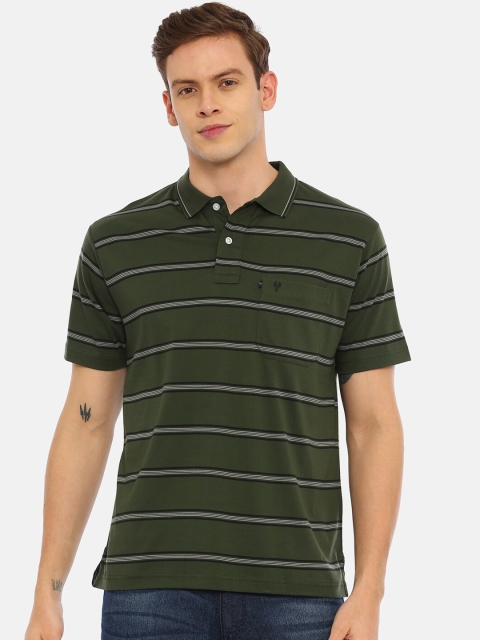 

Classic Polo Men Dark Green Striped Polo Collar T-shirt