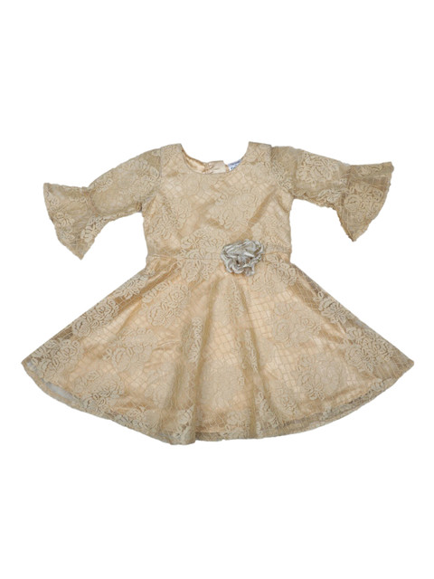 

Doodle Girls Gold Self Design Fit and Flare Dress