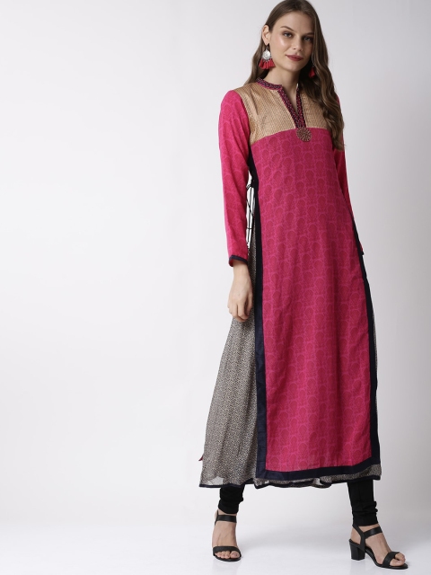 

Soch Women Pink & black Colourblocked Layered Kurta with Churidar