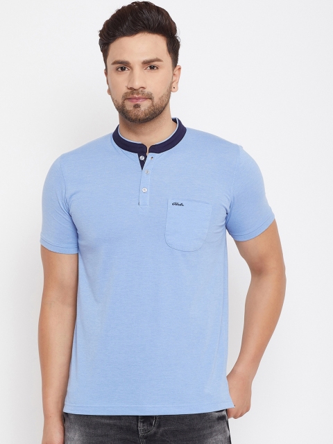 

Adobe Men Blue Solid Mandarin Collar T-shirt