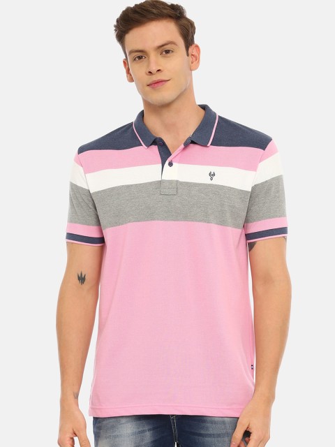 

Classic Polo Men Pink Striped Polo Collar T-shirt