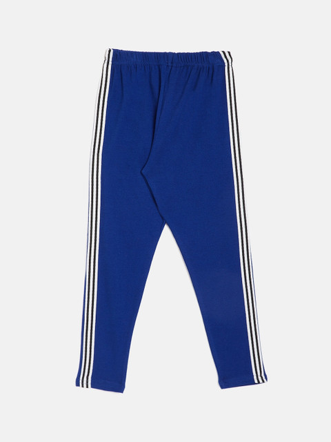 

ALIZA Girls Blue Ankle-Length Leggings With Side Striped