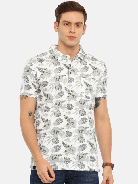 

Classic Polo Men White & Grey Floral Print Polo Collar T-shirt