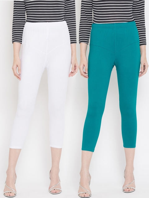 

Tulsattva Women Pack Of 2 Solid Three-Fourth Length Leggings, Teal