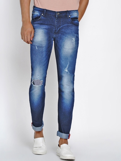 Dais Men Blue Slim Fit Mid-Rise Slash Knee Stretchable Jeans