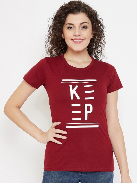 

Purple Feather Women Maroon Printed Round Neck T-shirt