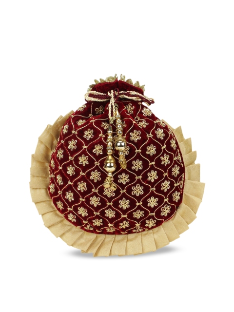 

Spice Art Maroon & Gold Embroidered Potli Clutch