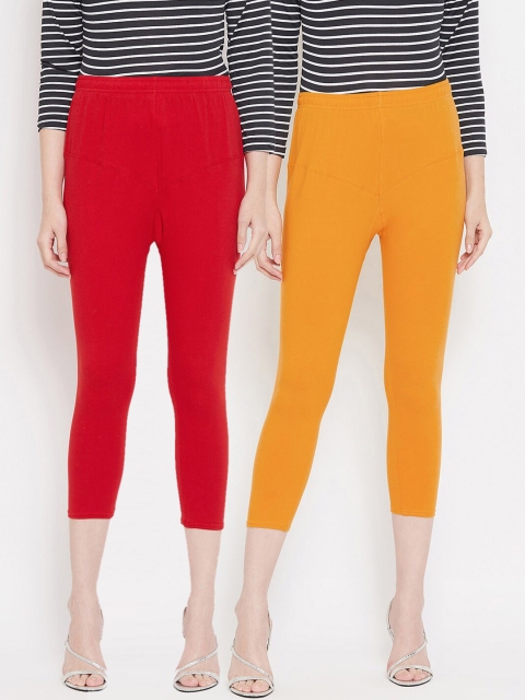 

Tulsattva Women Pack Of 2 Solid Three-Fourth Length Leggings, Red