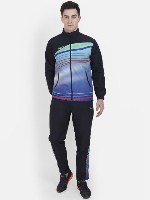 

VEGA Men Black & Blue Printed Sports Tracksuit