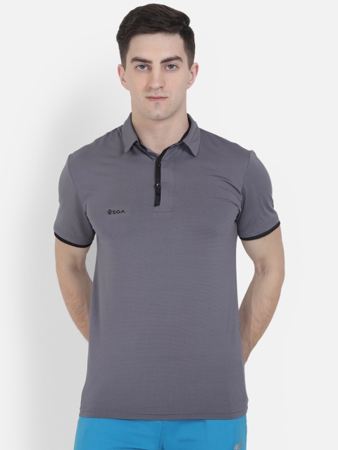 

VEGA Men Grey Self Design Polo Collar T-shirt