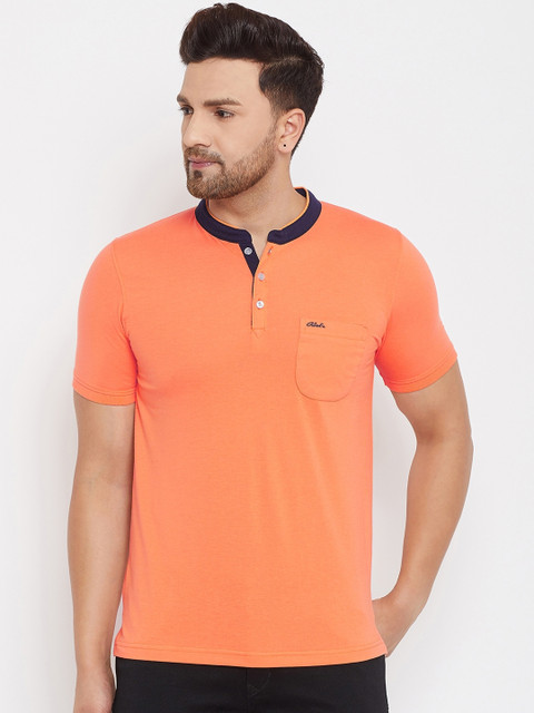 

Adobe Men Orange Solid Mandarin Collar T-shirt