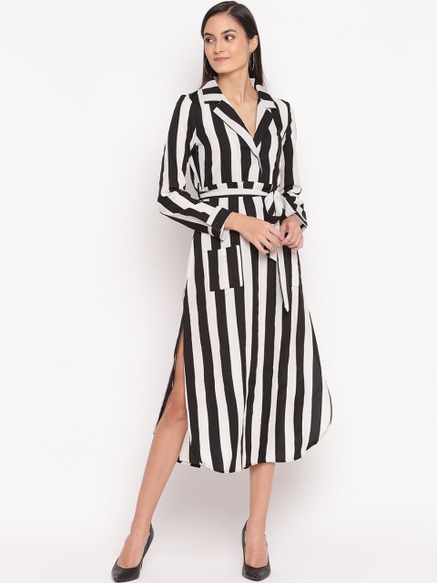 

TRENDY DIVVA Women Black Striped Shirt Dress