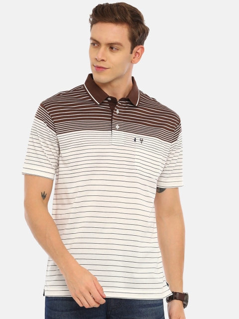 

Classic Polo Men White & Brown Striped Slim Fit Polo Collar T-shirt