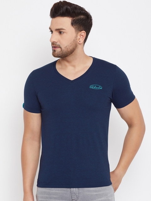 

Adobe Men Navy Blue Solid V-Neck T-shirt