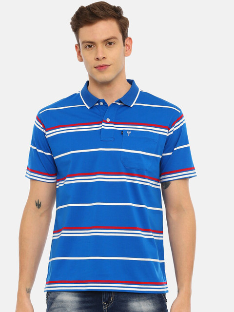 

Classic Polo Men Blue Striped Polo Collar T-shirt