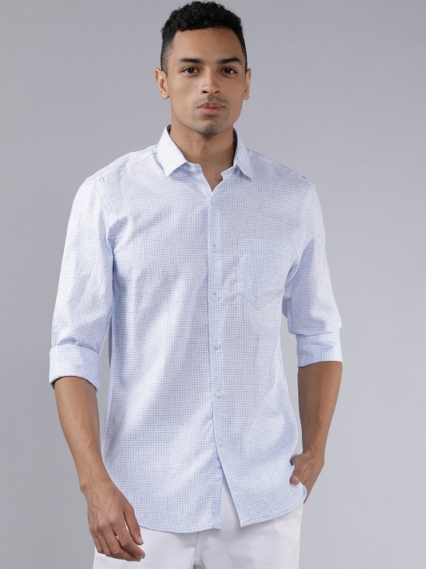 

Black coffee Men White & Blue Slim Fit Self Design Casual Shirt