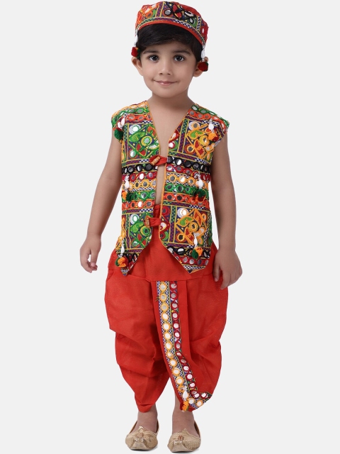 

BownBee Boys Red Embellished Coat with Dhoti Pants