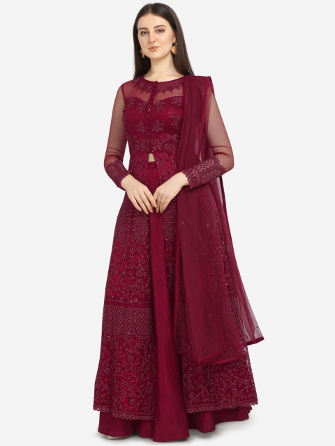 

Stylee LIFESTYLE Maroon Net Semi-Stitched Dress Material