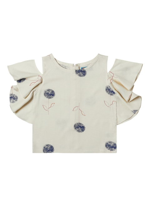 

Kid Studio Girls Cream-Coloured Printed Pure Cotton Top