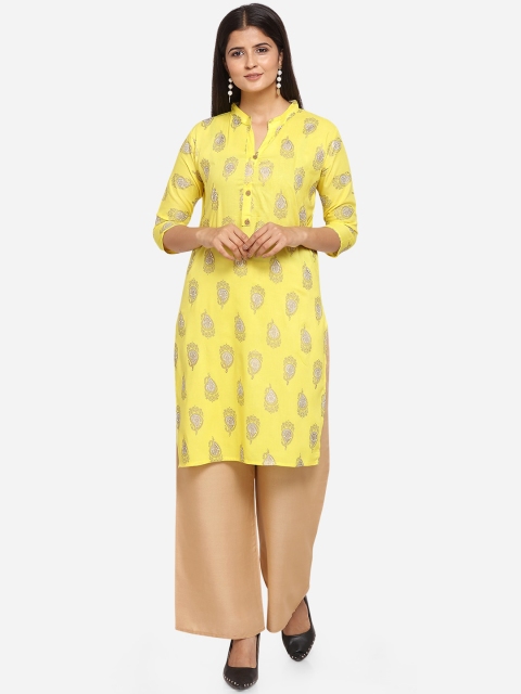 

SHEEYA Women Yellow & Beige Printed Kurta with Palazzos