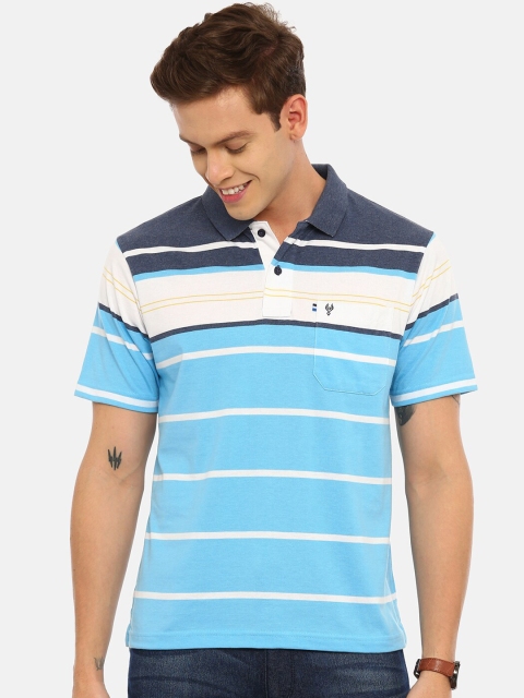 

Classic Polo Men Blue & White Striped Polo Collar T-shirt