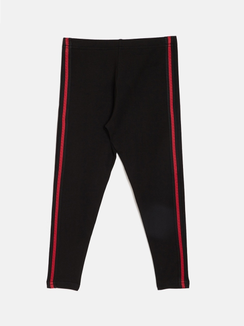 

ALIZA Girls Black Ankle-Length Leggings With Side Striped