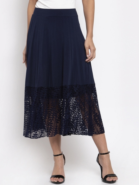 

Global Republic Navy Blue Self Design Flared Skirt
