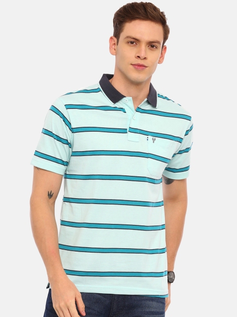 

Classic Polo Men Turquoise Blue Striped Polo Collar T-shirt