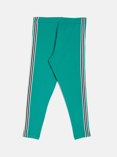 

ALIZA Girls Teal Green Ankle-Length Leggings With Side Striped
